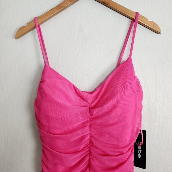 NEW Bebe Hot Pink Ruched Stretch Mini Dress - Picture 4 of 13